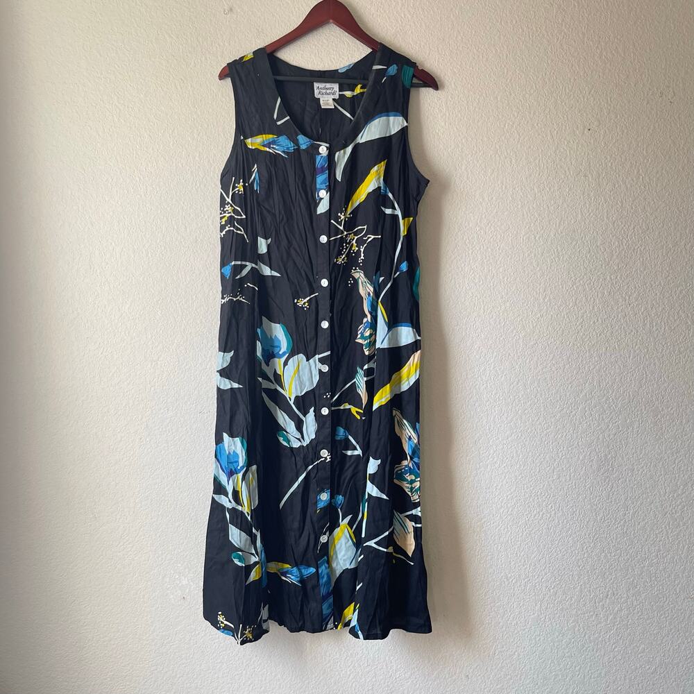Vintage 90s‎ floral dark cottagecore midi dress with pockets size large